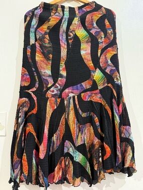 ROSSI ROMA Black Multicolor Abstract Wave Skater Skirt